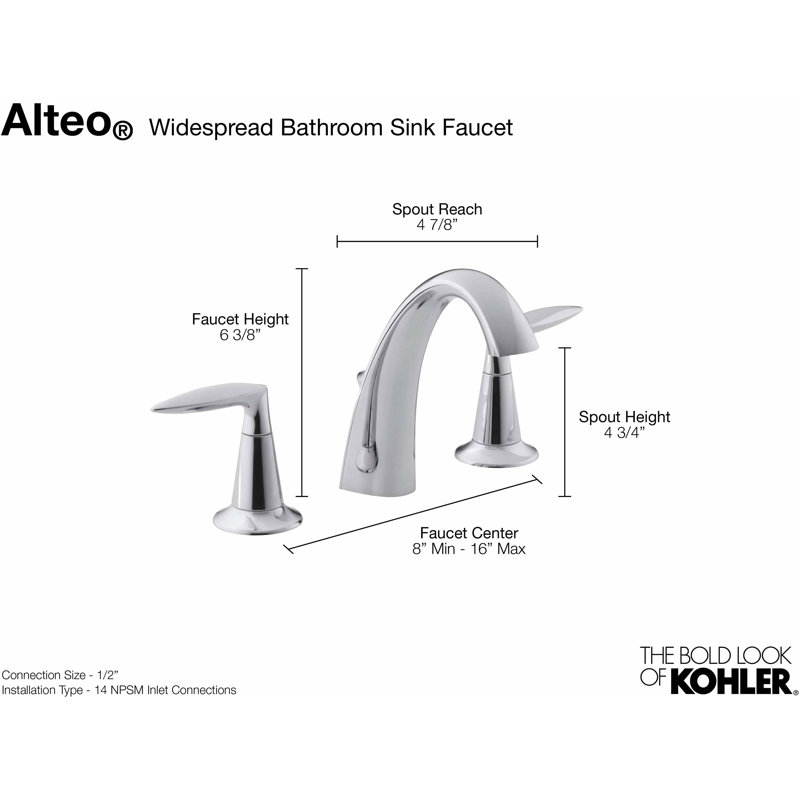 K451024CP,BN Kohler Alteo Widespread Bathroom Faucet with PopUp
